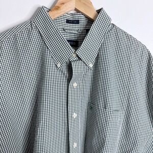 NWOT Izod Men's 2XL Green White Plaid Short Sleeves Button Down Shirt Workwear
